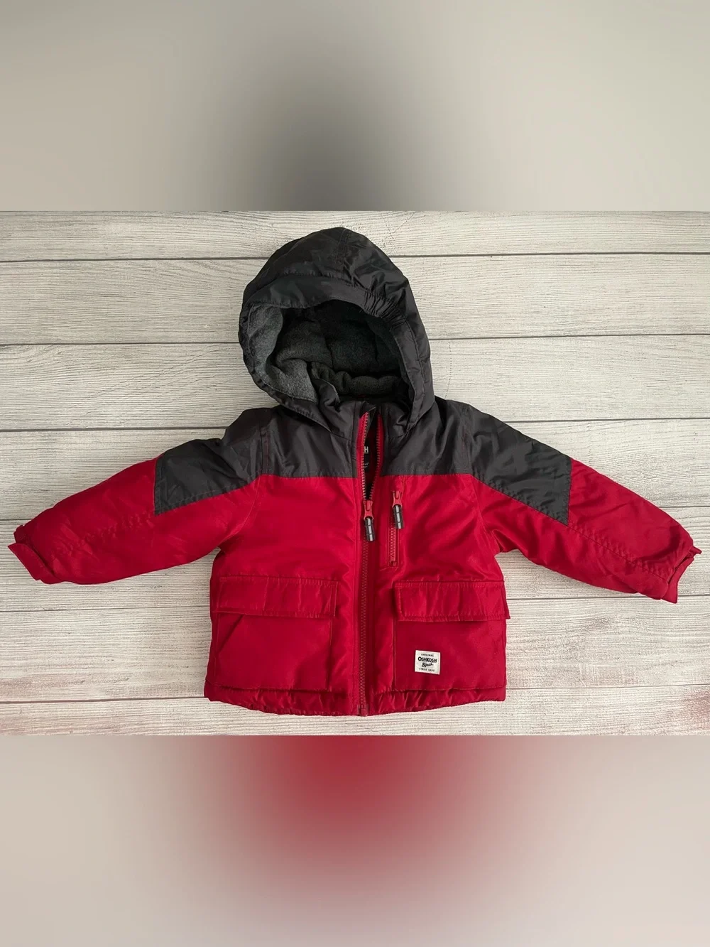 OshKosh B’gosh Red and Black Hooded Winter Jacket Toddler 2T